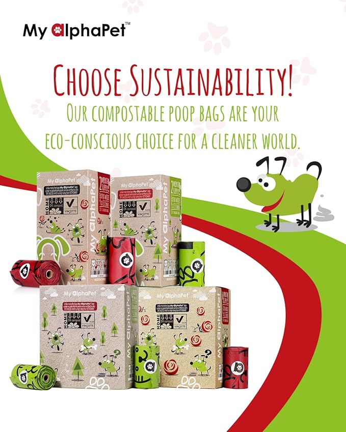 Compostable Dog Poop Bags, Cornstarch Eco-Friendly, HOME COMPOST NF T 51-800, 240 Count, Large Size Bag 9x13 Inches, 16 Unscented Refill Rolls, Leak-proof, Plantbased, GM-Free Corn (Green)