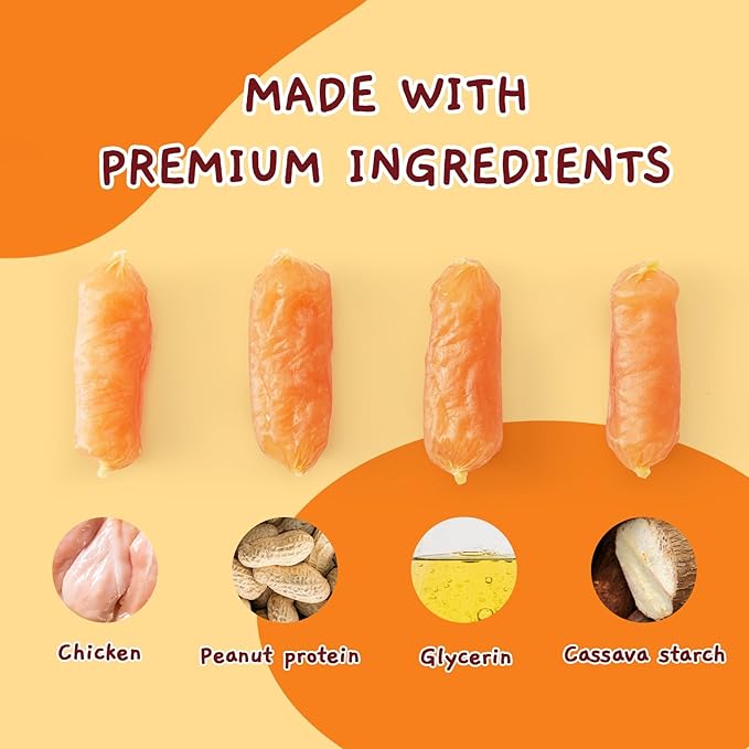 Jungle Calling Chicken Sausage Dog Treats, Slow Roasted Chicken Jerky for Small & Medium Dogs, Grain-Free, High-Protein Chewy Dog Training Treats, 10.6 oz