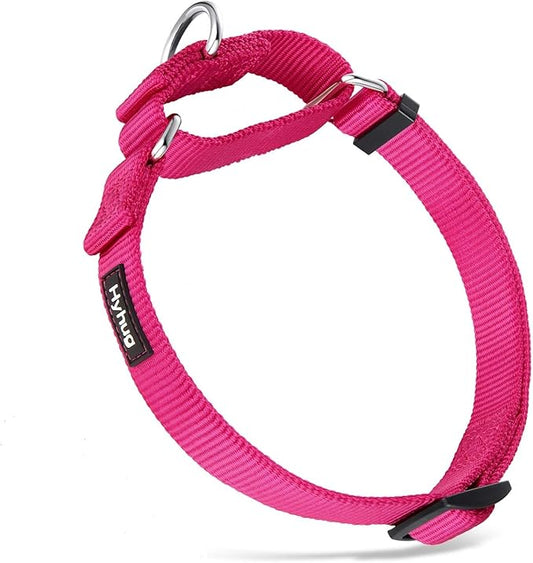 Hyhug Martingale Dog Collar Without Buckle: Anti Escape, No Slip Heavy - Duty Nylon, Colorfast & Adjustable for Medium Breeds(Medium,Rose Red Pink)