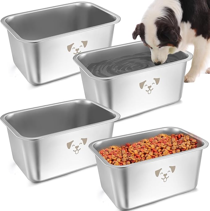 Sweetude 4 Pcs Stainless Steel Dog Bowls Bulk High Capacity Metal Dogs Food and Water Bowls for Large Dogs Pets(Silver,2.64 Gallon)