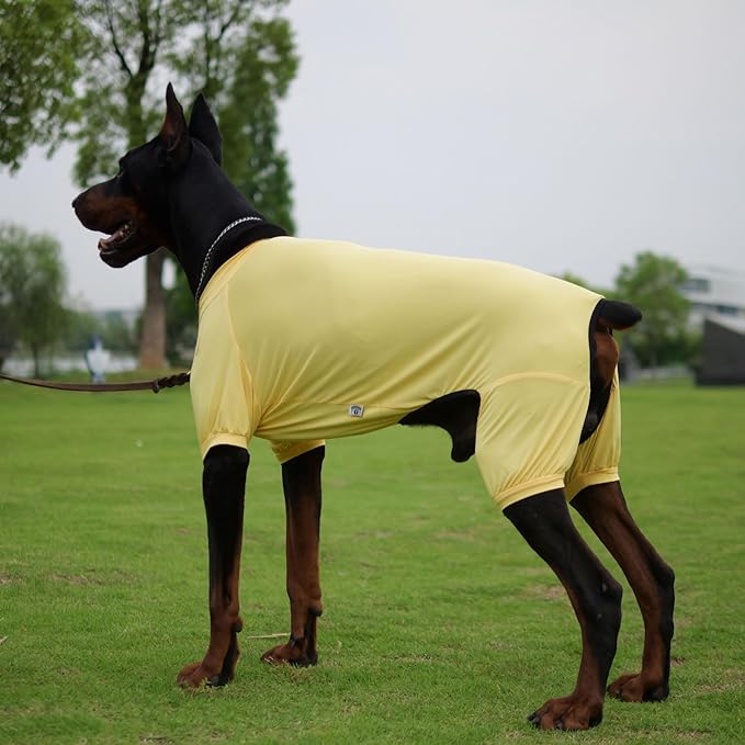 LoveLongLong Dog Jumpsuit with UV Protection and Quick-Dry Fabric for Spring Summer Pet Pajamas Yellow 2XL