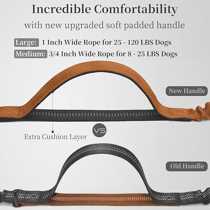 iYoShop Hands Free Dog Leash with Zipper Pouch, Dual Padded Handles and Durable Bungee for Walking, Jogging and Running Your Dog (Large, 25-120 lbs, Brown)