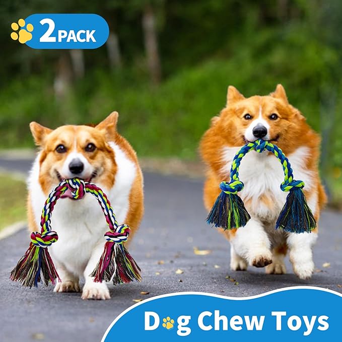 [2 Pack] Dog Rope Toys, Dog Chew Toy for Medium and Small Dogs, 3 Knots Heavy Duty Puppy Rope Toy, 100% Cotton Tug of War Dog Toys for Boredom, Teeth Cleaning
