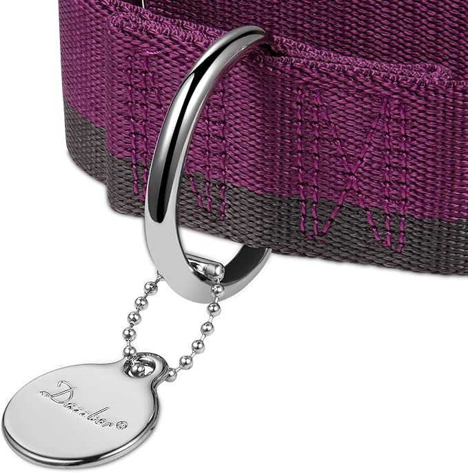 Martingale Collar 1.5 Inch Wide 1200D Extra Strong Nylon Dog Collar, No Pull Heavy Duty Dog Collar with 2-Color Stripe for Medium to XLarge Dogs (Medium, 1 1/2 Inch Wide, Purplish Red &Grey)