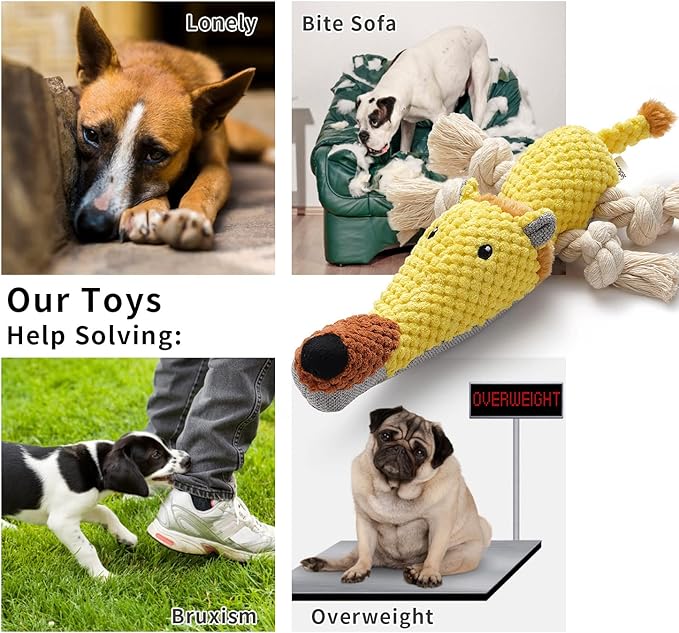 Dog Toys, Dog Plush Toy for Large Breed, Cute Squeaky Dogs Toy with Crinkle Paper, Puppy Stuffed Animal Chew Toys for Small, Middle, Large Breed (Lion)