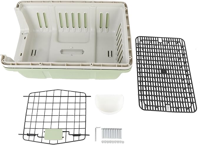 Plastic Dog Crate, Airline Approved Hard Shell Dog Kennel with Handle for Home and Travel, Large Space Portable Breathable Pet Travel Carrier for Outings and Activities (Green)