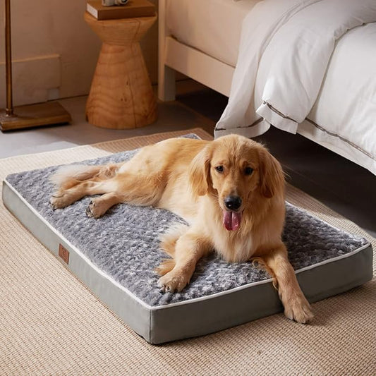 WNPETHOME Orthopedic Large Dog Bed, Large Waterproof Dog Bed with Removable Washable Cover & Anti-Slip Bottom,Egg Crate Foam Pet Bed Mat,Soft Rose Plush Pet Crate Mat
