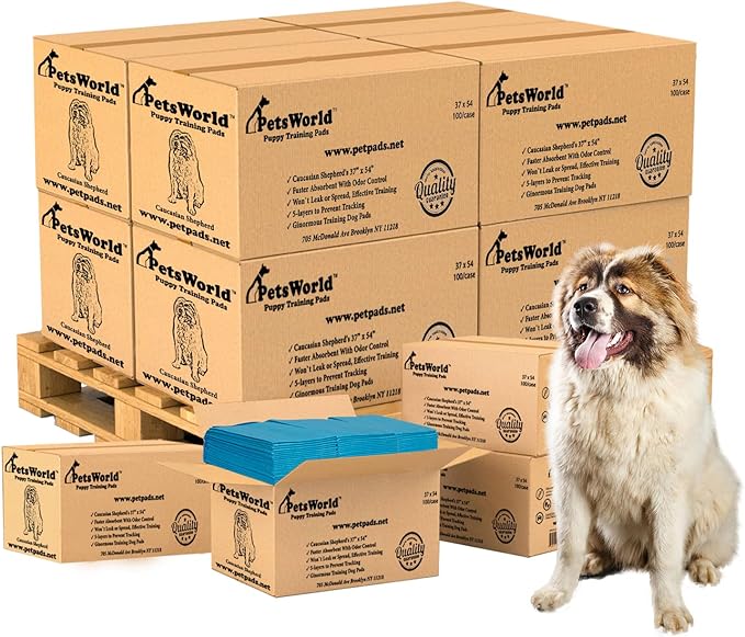 PETSWORLD Enormous Dog Training & Potty Pads, 37x54 inch - Tear Resistant with Strong Leak-Proof Backing, Optional Adhesive Tape, 1200 Count