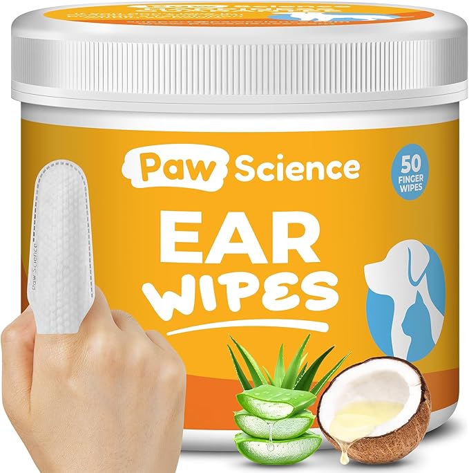 Dog & Cat Ear Cleaner Wipes – Pet Finger Wipes for Cats & Dogs – Cleaning, Soothing, & Deodorizing Itchy Ears – Ear Relief Solution Wash (Unscented)