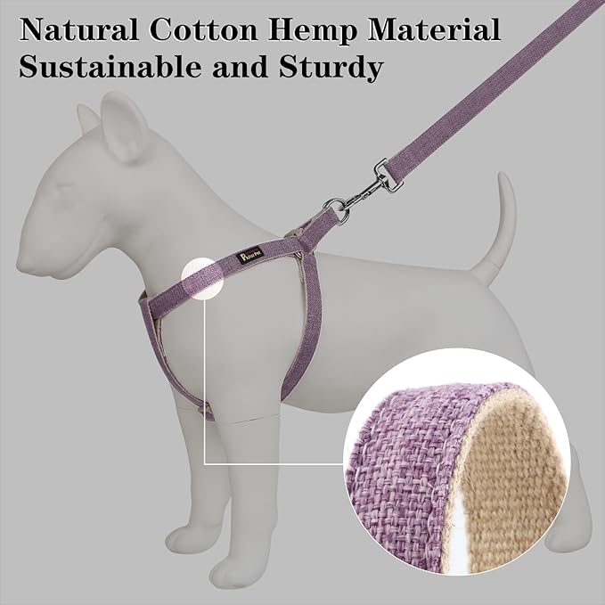 Plutus Pet Cotton Hemp Step in Dog Harness, Sustainable, Lightweight and Escape-Proof, Quick Fit Dog Harness for Puppy Small Medium and Large Dogs, Lavender, L
