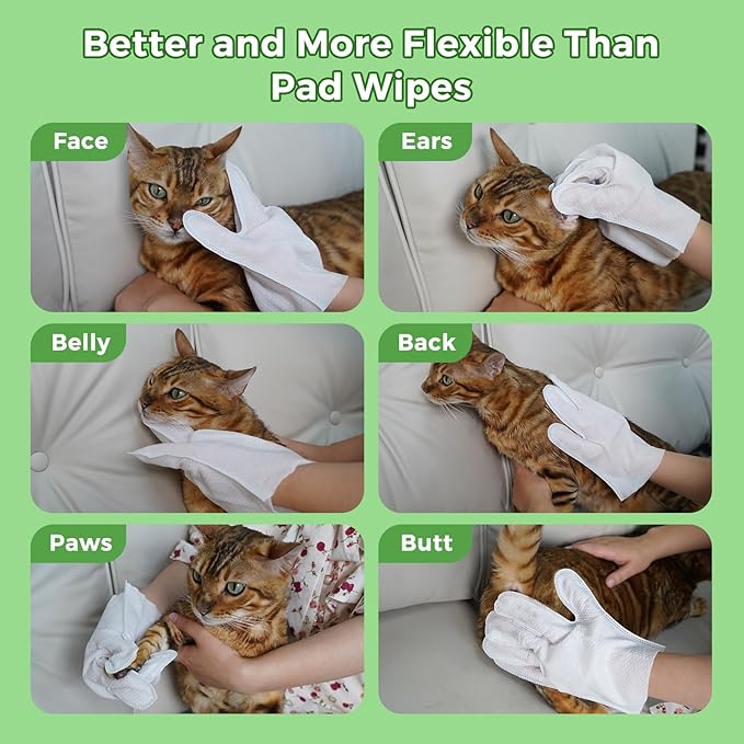 Vannon Extra Thick Pet Bathing Wipes for Dogs & Cats, Cleaning & Odor-Controlling Grooming Gloves, Nourish Fur Glove Wipes for Daily Care and Traveling, Rinse Free, Coconut Scent, 6 PCS