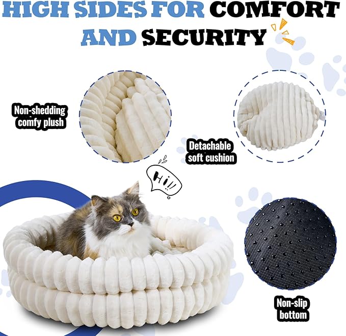 Washable Cat Bed Donut Dog Beds for Small Dogs with Corduroy Fleece Super Soft Pet Bed for Puppy and Kitten,20 * 20 * 6 in