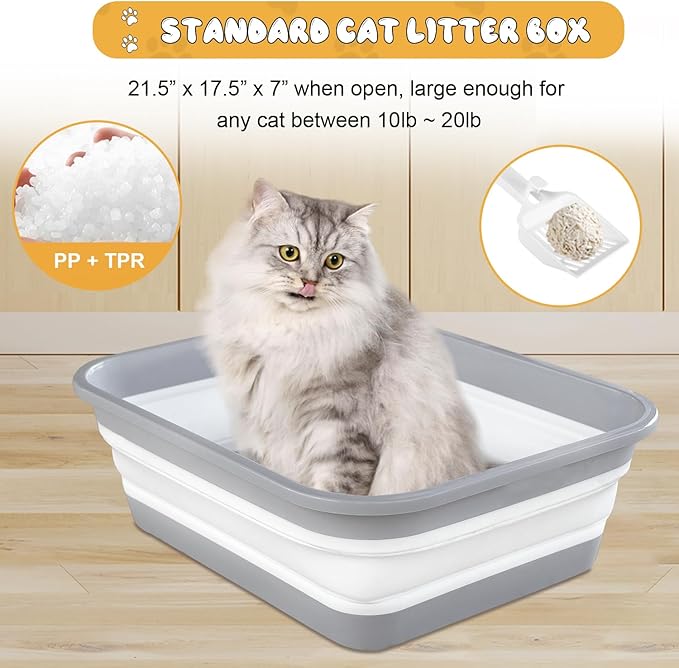 Senior Cat Litter Box, Three Legged Arthritic Open Low Entry for Sick Frail Handicap Disabled Cats, Older Elderly Corner