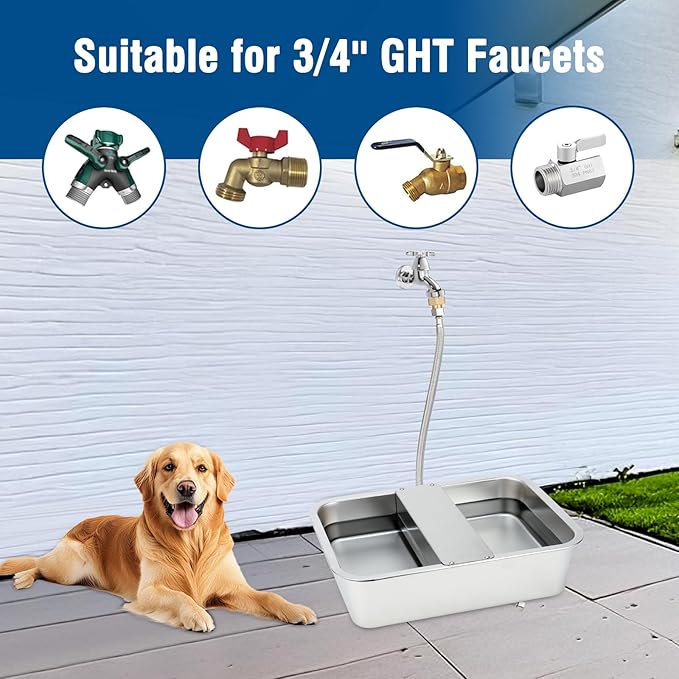 BWOGUE 3 Gal Automatic Dog Water Dispenser for Large Dogs Stainless Steel Outdoor Water Bowl Large Breed Self Filling Dog Waterer Feeder for Dogs Cat Chicken Livestock