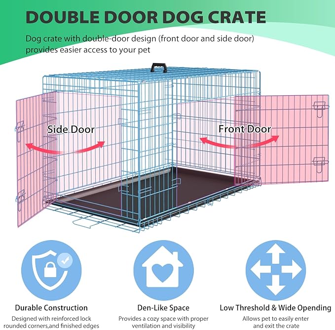 BestPet | Dog Crate | 24" | Blue | Foldable Metal Kennel with Double Doors, Secure Slide-Bolt Latches, Leakproof Tray | Portable Dog Cage for Small Breeds | for Travel, Indoor & Outdoor Use