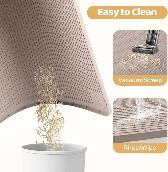 Cat Litter Mat, XXL Extra Large 50" x 35" Silicone Mat Litter Trapping Mat for Scatter Control, Soft on Kitty Paws, Easy to Clean (Khaki)