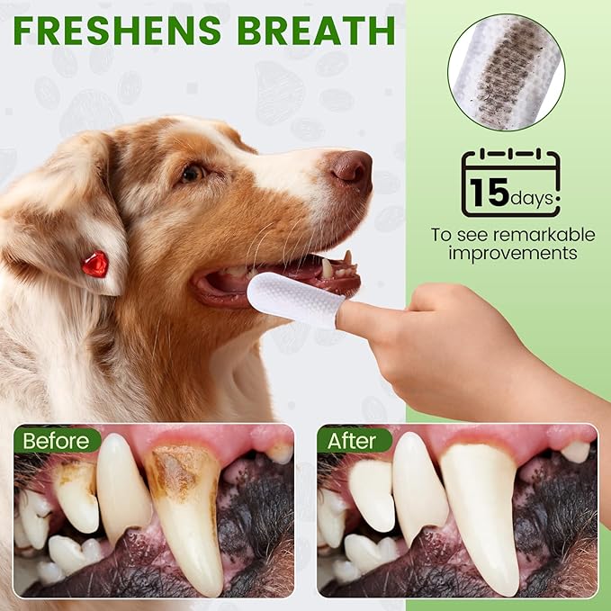 Dog Dental Care Wipes - Pet Teeth Cleaning Wipes for Dogs & Cats - Reduces Plaque, Freshens Breath Dog Dental Care Solution Pet Finger Wipes(60 PCS, Unscented)