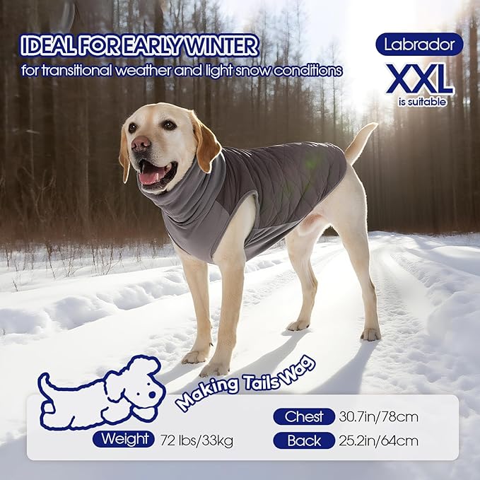 FUAMEY Dog Fleece Jacket for Large Dogs,Dog Winter Vest Lightweight Dogs Coat Pullover Breathable Pet Turtleneck Jackets Windproof Water Resistant Vests Warm Puppy Snowsuit Brown XXL