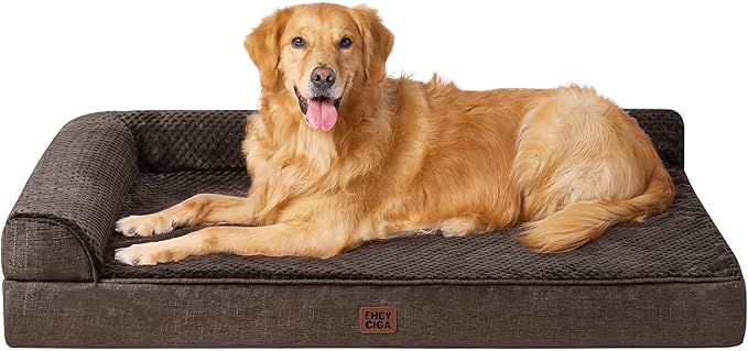 EHEYCIGA Memory Foam Dog Bed XLarge Sized Dogs, Extra Large Dog Bed Orthopedic with Washable Removable Cover, Waterproof XL Pet Bed Couch, 44x33x6 Inches, Brown