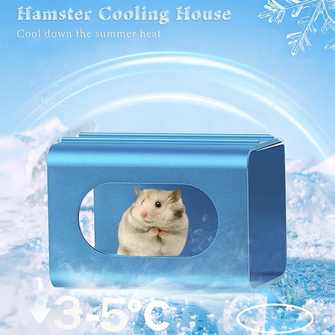 Hamsters Cooling Tunnel, Hamsters Instant Cooling Metal House, Aluminum Hanging Hideout Toys for Small Animals Dwarf Hamster Syrian Hamster Leopard Gecko (Blue, 4.7x2.7x2.7 in)