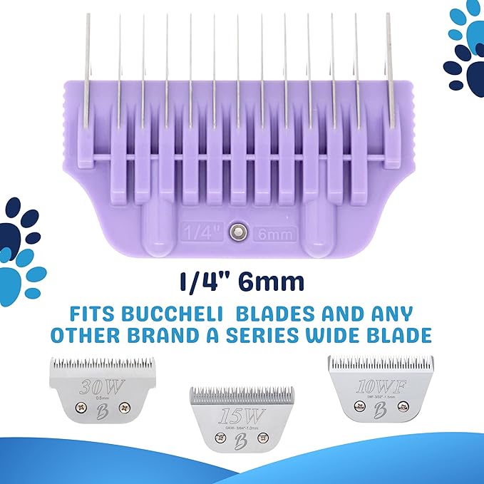 6MM 1/4" Cut Wide Clipper Guard Attachment for A5 Type Blade |Stainless Steel Blade for Professional Groomers and Stylist | Snap-On/Off Design
