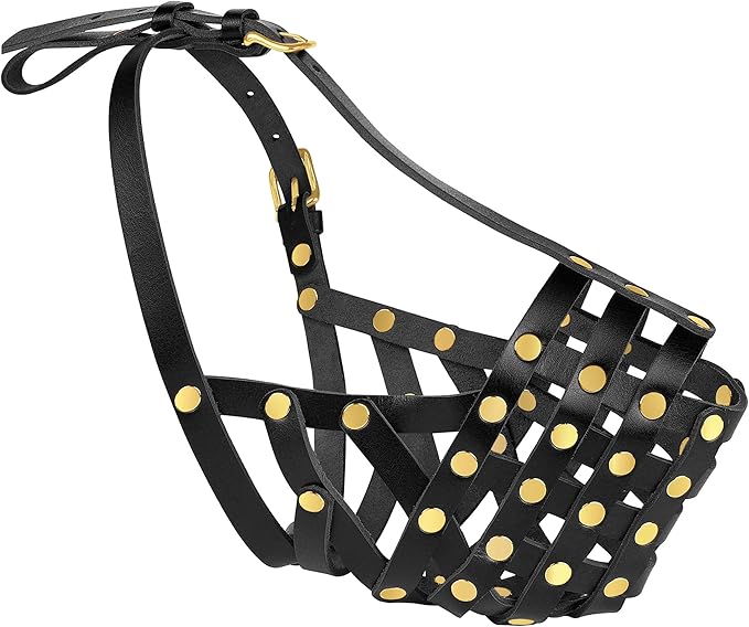 OOPSDOGGY Rottweiler Dog Muzzle for Large Dogs - Leather Breathable Secure Basket Muzzle for Large Breeds Prevents Biting No Chewing Adjustable (Black, Size 5 - Rottweiler)