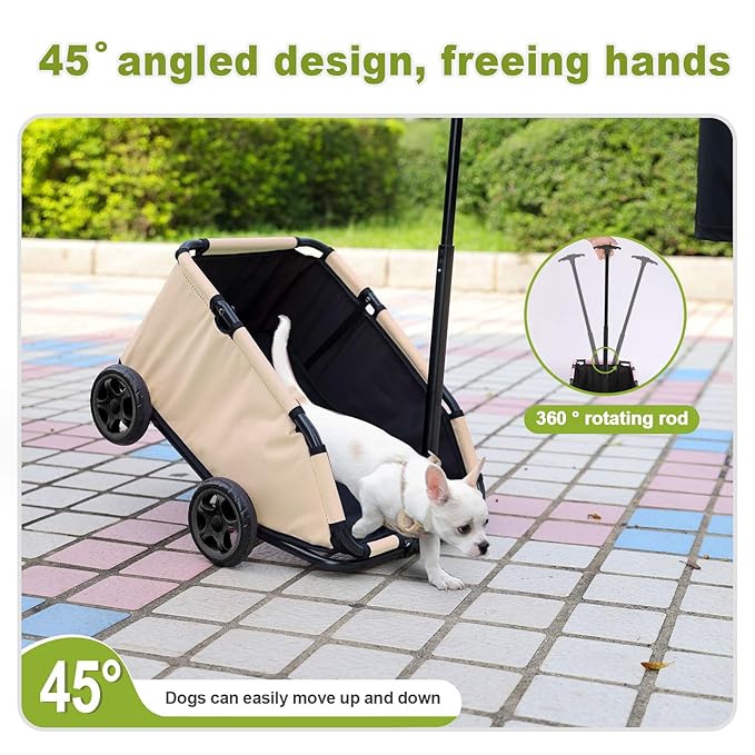 Dog Stroller 4 Wheels Folding Dog Cart Pet Stroller for Travelling Shopping Walking Playing for Small Dogs Cats (Khaki)