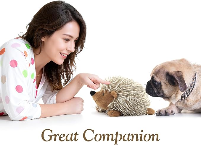 Pawaboo Plush Dog Toy, Non-Toxic Super Soft Faux-Fur Hedgehog Dog Toy Squeak Aninal Toy Stuffed Biting Training Playing Toys for Dog Puppy, Brown