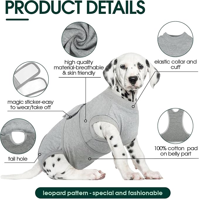 Kuoser Dog Recovery Suit for Male Dogs, Post-Surgery Bodysuit for Spay Neuter, Dog Onesie After Surgery, Anti-Licking Pet Surgical Recovery Suit, Gray XS