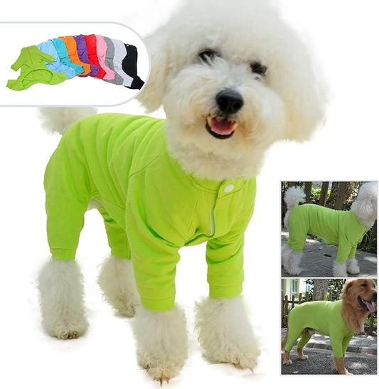 Lovelonglong Four Feet Dog Lightweight Pajamas, Pure Cotton Dog Jumpsuits 4 Legs Dog Onesies T-Shirt Stylish PJS Puppy Costume for Large Medium Small Dogs Green XS