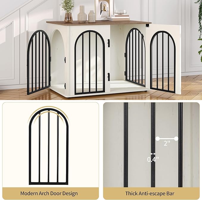 26.8'' Wooden Dog Crate Furniture, Indoor Dog Kennel Dogs Cage for Small Dogs, Heavy Duty Dog Crates Decorative Pet House End Side Table TV Stand, White Brown DFC85514B