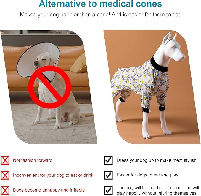 LovinPet Big Dogs Pajamas Clothes, Sleepytime Elephants Print, Post Surgery Dog Shirt, Wound Care Large Dog Onesies, Lightweight Pullover, Full Coverage Large Breed Dog Pjs, Medium