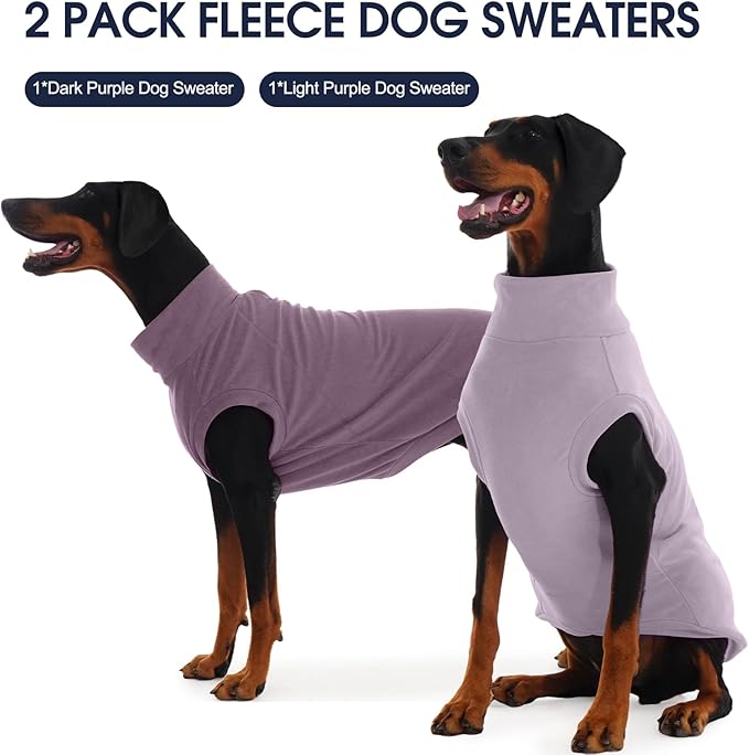IECOii 2 Pack Large Dog Sweater Fleece - Stretchy & Comfortable, Warm & Soft Dogs Sweaters for Large Dogs Boy Girl, Pet Coats for Daily Wear, Holiday (Size XXL,Dark Purple & Light Purple)