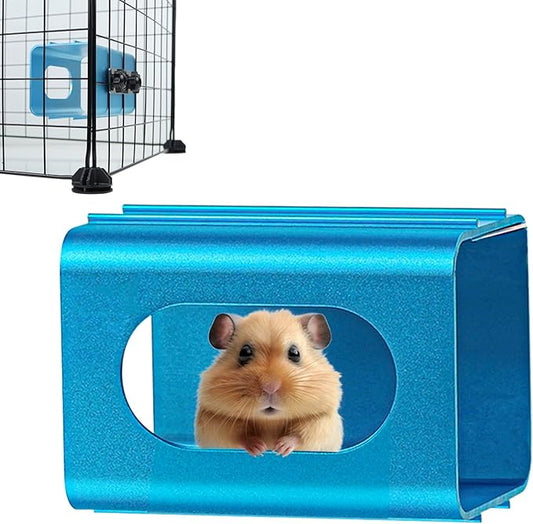 Hamsters Cooling Tunnel, Hamsters Instant Cooling Metal House, Aluminum Hanging Hideout Toys for Small Animals Dwarf Hamster Syrian Hamster Leopard Gecko (Blue, 4.7x2.7x2.7 in)