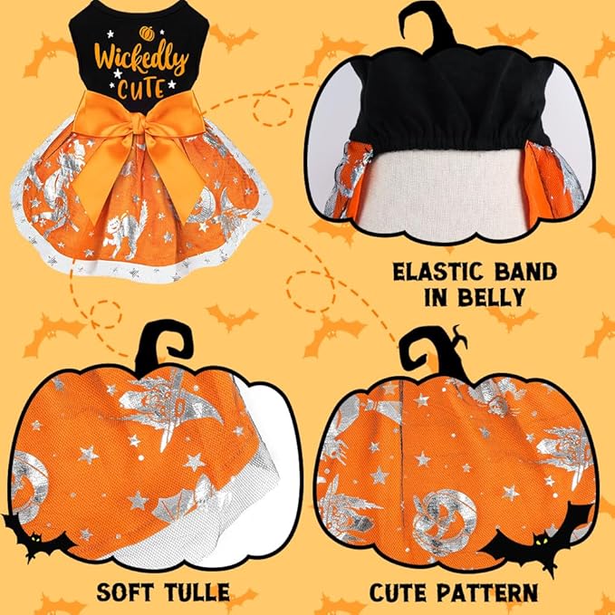 Dog Halloween Costumes Dog Dress Halloween Costumes for Dogs Funny Puppy Dress with Bow for Small Medium Large Dogs Pumpkin Witch Bat Pet Costume Halloween