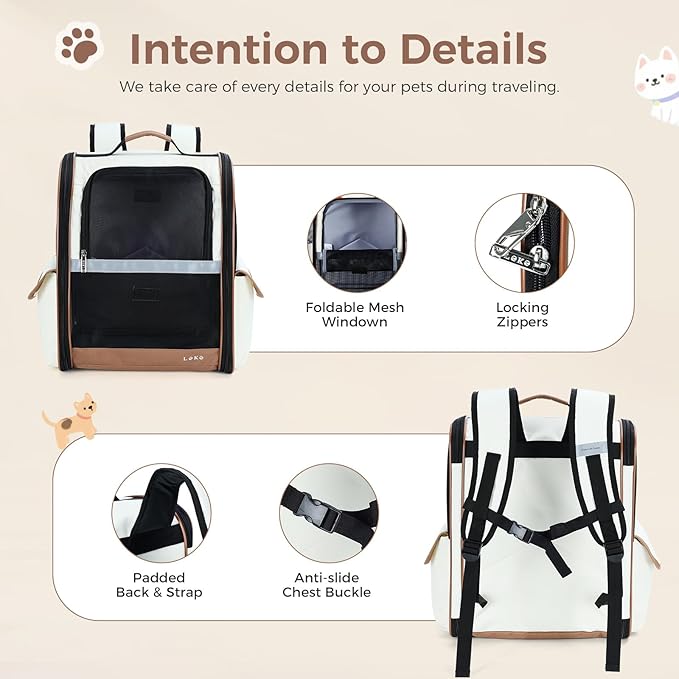 Lekereise Cat Backpack Carrier, Pet Carrier Backpack for Small Dogs Medium Cats Fit Up to 18 Lbs, Dogs Foldable Backpack Carrier for Travel, Hiking, Beige