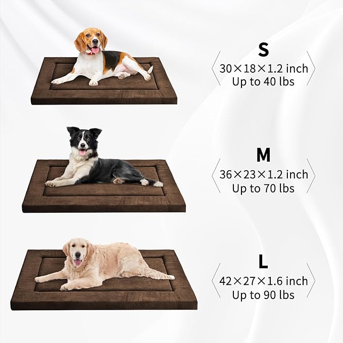 WESTERN HOME Dog Bed for Crate, High Resilience Foam Dog Crate Mat Kennel Pad with Soft Wavy Plush Comfortable Anti-Slip Washable Bed for Large Medium Small Dogs & Cats