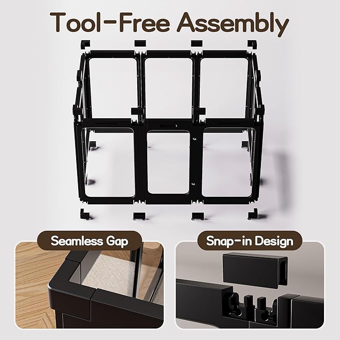 Jalove 30" H Clear Acrylic Plastic Dog Playpen Indoor, 10PCS for Puppy Cat Rabbit Ferret Transparent Pet Pen, Easy Assemble Whelping Crate Kennel Cage Enclosure, Ideal for Small to Medium Dogs, Black