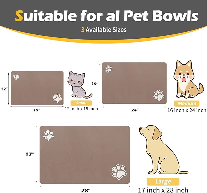 Pet Feeding Mat-Absorbent Dog Mat for Food and Water Bowl-Accessories Pet Supplies-Bowl for Messy Drinkers-No Stains Quick Dry Dog Water Dispenser Mat (17"x28", Brown)