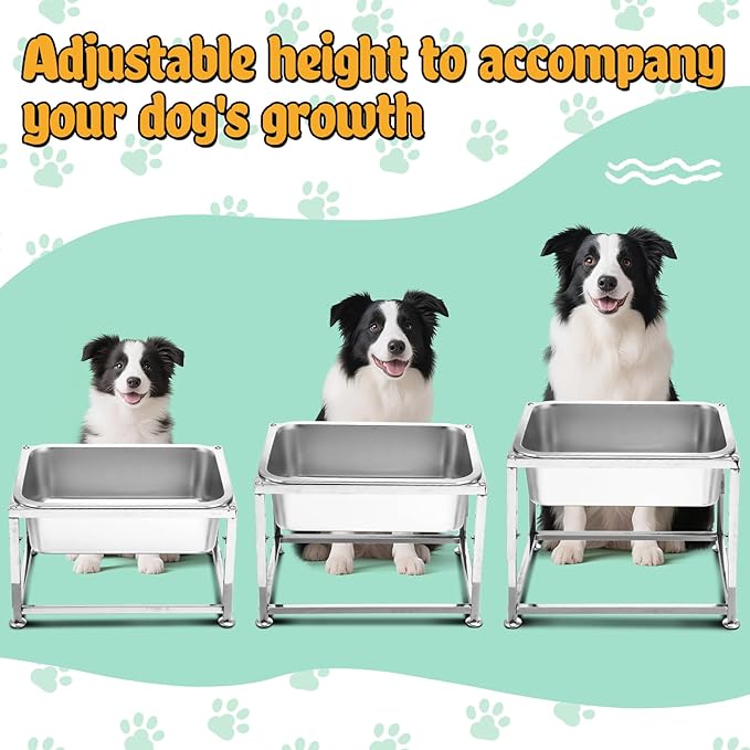 2 Gallons Large Elevated Dog Water Bowl - 3 Height Adjustable (8.5'', 10'', 11.6'') Raised Stand, Stainless Steel Dog Bowl for Medium Large Dogs Relief Joint Pressure
