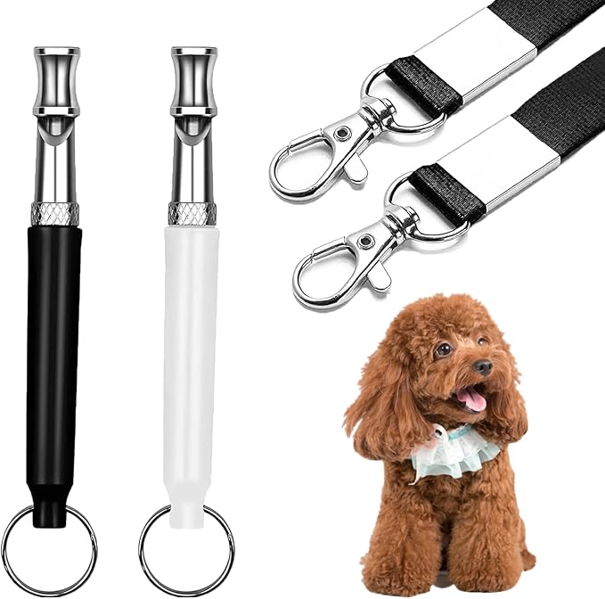 Dog Training Whistle with Adjustable Tone, Neck Strap and Lanyard, for Outdoor Recall Training, All Breeds