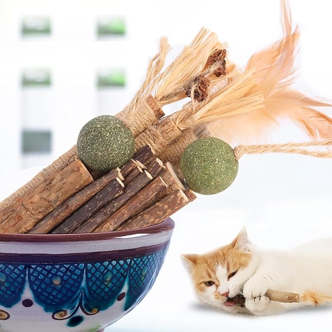 Cat Toys Cat Chew Toys, Silvervine Sticks Catnip Rope Toys for Cats Teeth Cleaning, Kitten Dental Care, Kitty for Indoor Cats Increase Appetite,Enhances Oral & Dental Health (21 Pack)