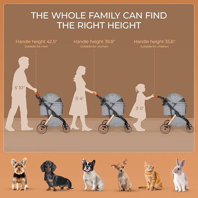 MAMIZO Foldable Dog Stroller for Medium Small Dogs Cats Up to 55 Lbs, Aluminum and Carbon Steel Frame Pet Stroller, Height-Adjustable Handle Puppy Strollers with Zipperless Design, Shock Absorbers