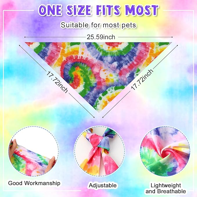 Amylove 120 Pcs Halloween Dog Bandanas Bulk Thanksgiving Day Holiday Triangle Dog Pack Puppy Kerchief Bandana Adjustable Pet Scarf for Pet Cat Costume Accessories Decor(Tie Dye)