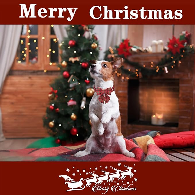 Unique style paws Christmas Dog Collar with Bow Tie Black Red Green Plaid Puppy Collar for Small Medium Large Dogs as Autumn Winter Pet Gifts-XL