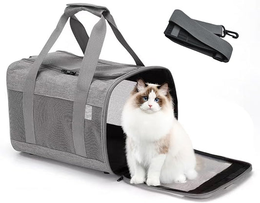Pet Carrier Bag for Cats,Cat Soft-Sided Carriers Collapsible Ventilated Breathable Puppy Carrier for Small Dogs Airline Approved Kitty Carrier for Small Medium Cat Puppy Under to 12 Lb(Grey)