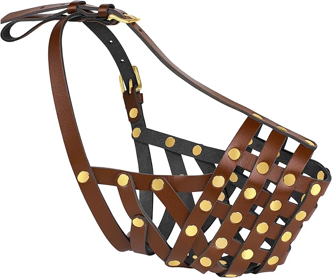 OOPSDOGGY Rottweiler Dog Muzzle for Large Dogs - Leather Breathable Secure Basket Muzzle for Large Breeds Prevents Biting No Chewing Adjustable (Brown, Size 5 - Rottweiler)