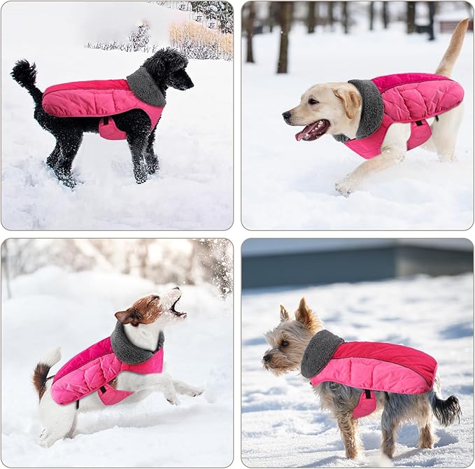 Doglay Dog Coat, Waterproof Dog Jacket Pet Winter Coat for Cold Weather with Thicken Furry Collar, Reflective Puppy Winter Jacket Warm Fleece Lining for Small Medium Large Pets