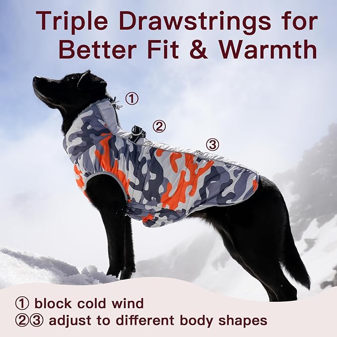 Dog Coat Winter Warm Dog Jackets for Large Dogs Reflective Snowsuit with Harness Fleece Dogs Snow Jacket Waterproof Pet Clothes for Cold Weather