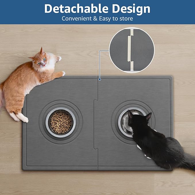 Yolife Extra Large Dog Water Bowl Mat, Fast Water Absorbing Stone Pet Feeding Mat for Messy Drinkers, Stone Drying Mat for Dogs Food and Water Bowls, Dog Cat Food Mats for Floors(31.5” x 19.7”, Grey)